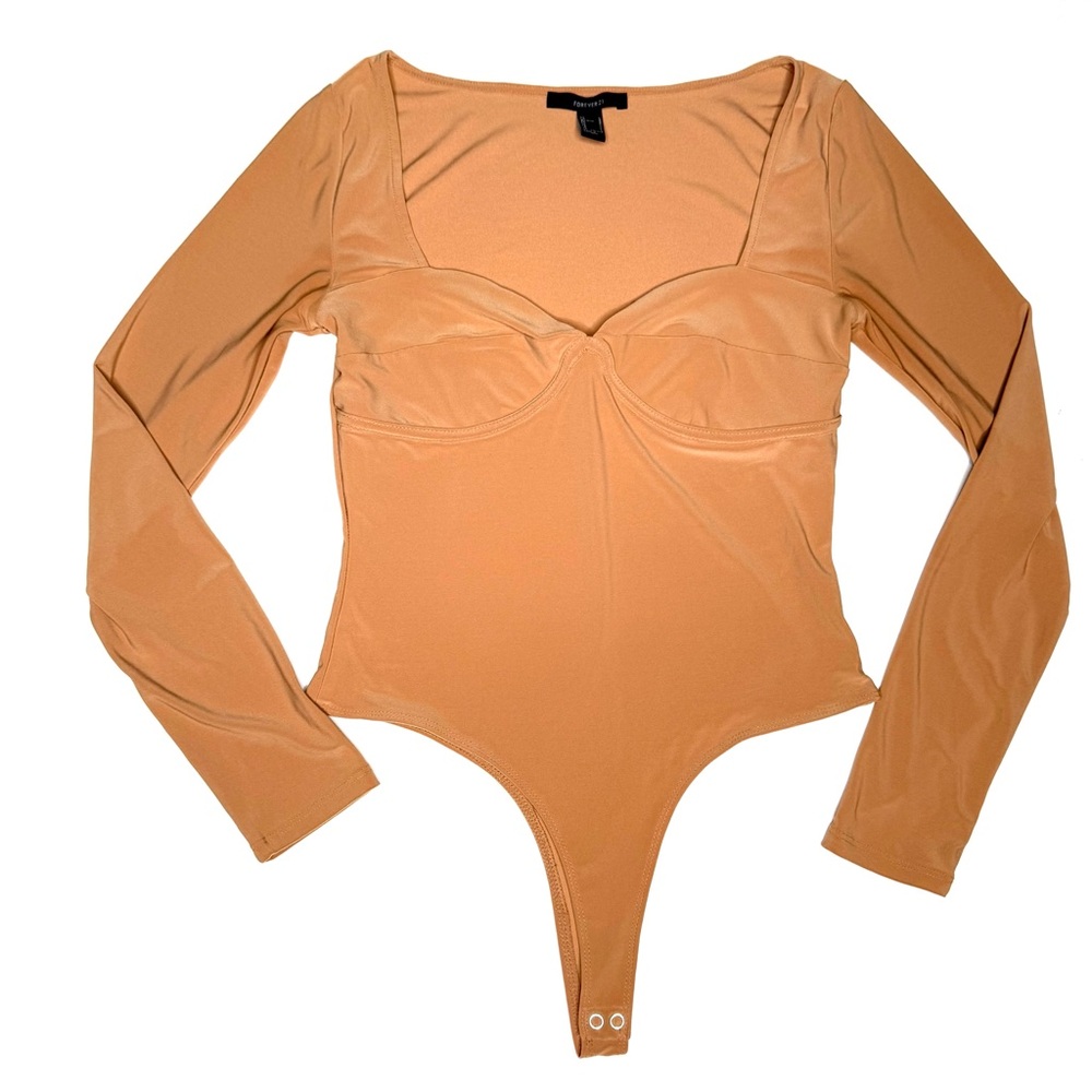Forever 21 Elegant Women’s Size L Tan/ Brown Long Sleeve Bodysuit - EUC